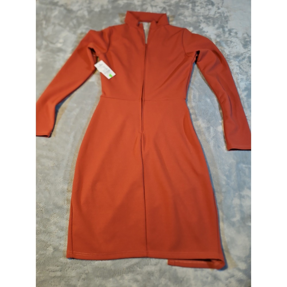 Sarah la USA Womens Rust Orange Long Sleeve Mock Neck Wrap Bodycon Dress Small